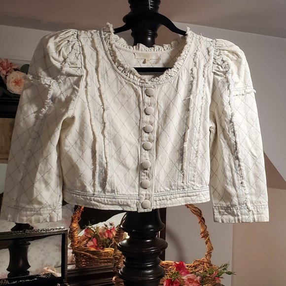 LoveShackFancy Elmont Denim Jacket Small/Medium - Picture 2 of 14